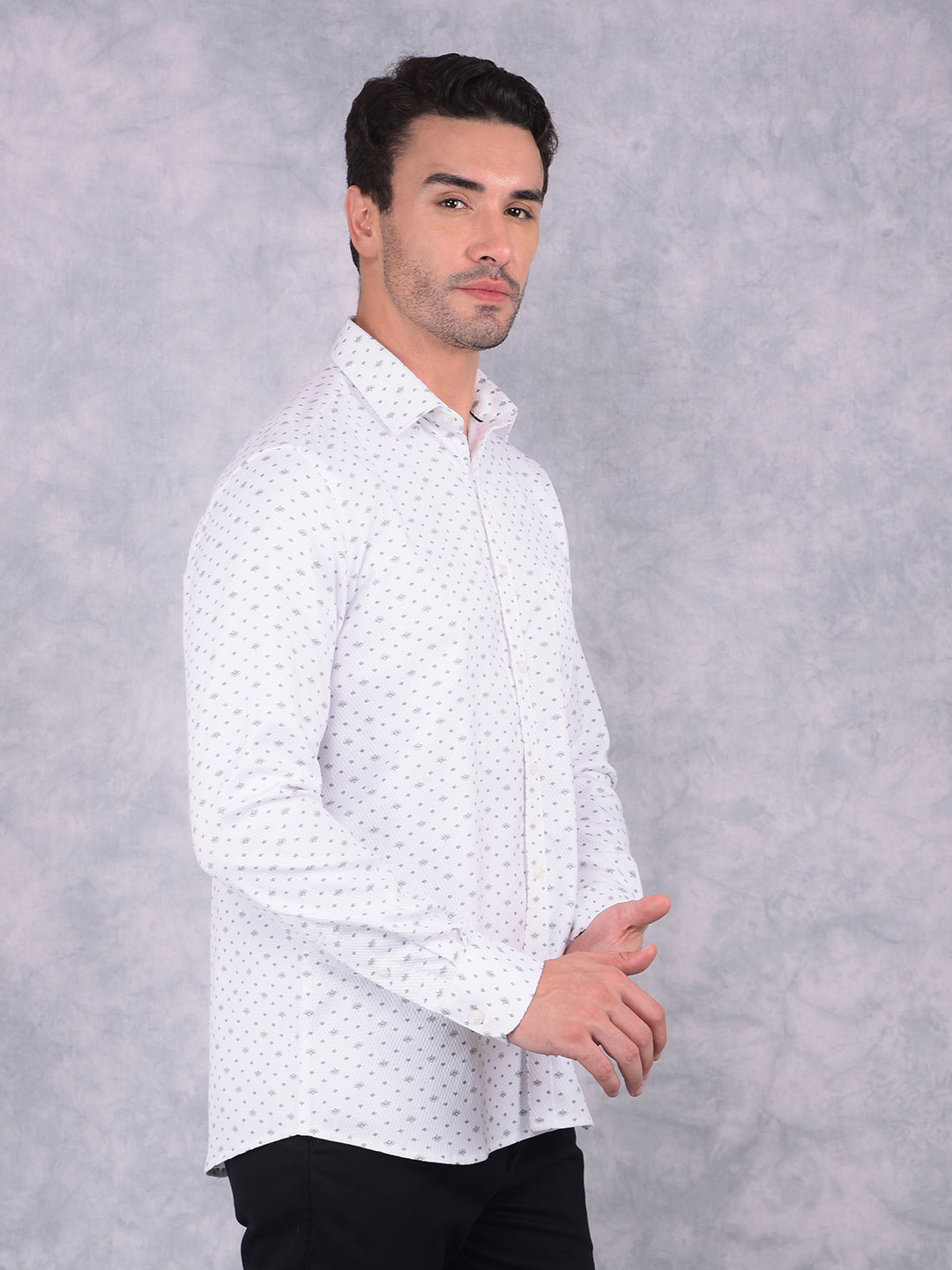 White Floral Print 100% Cotton Shirt-Men Shirts-Crimsoune Club