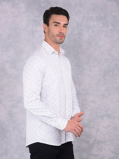 White Floral Print 100% Cotton Shirt-Men Shirts-Crimsoune Club