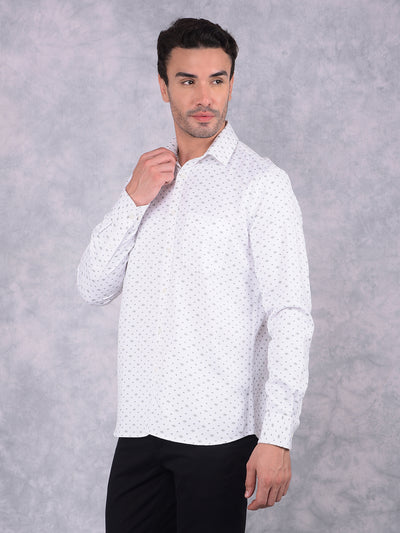 White Floral Print 100% Cotton Shirt-Men Shirts-Crimsoune Club