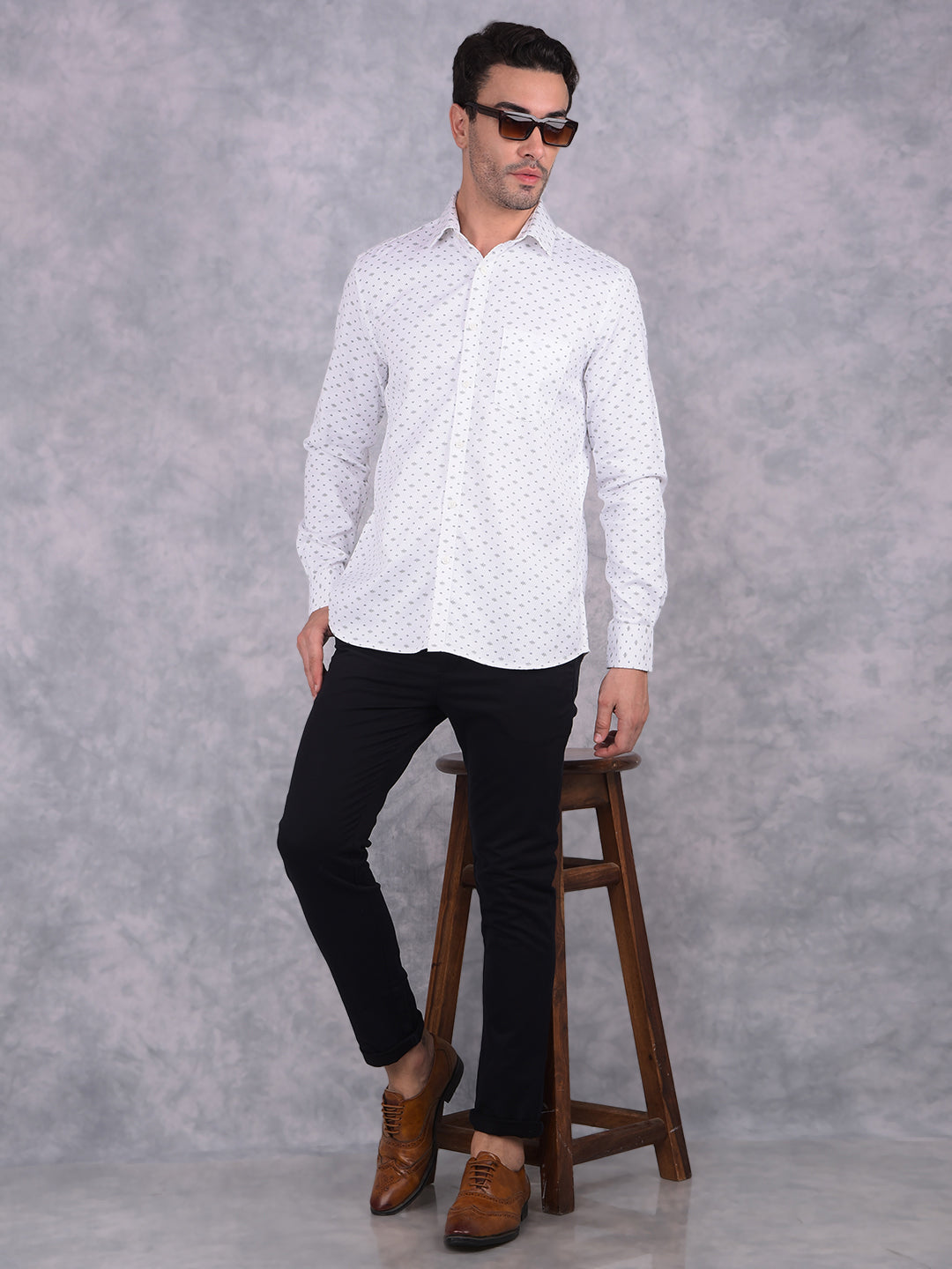 White Floral Print 100% Cotton Shirt-Men Shirts-Crimsoune Club