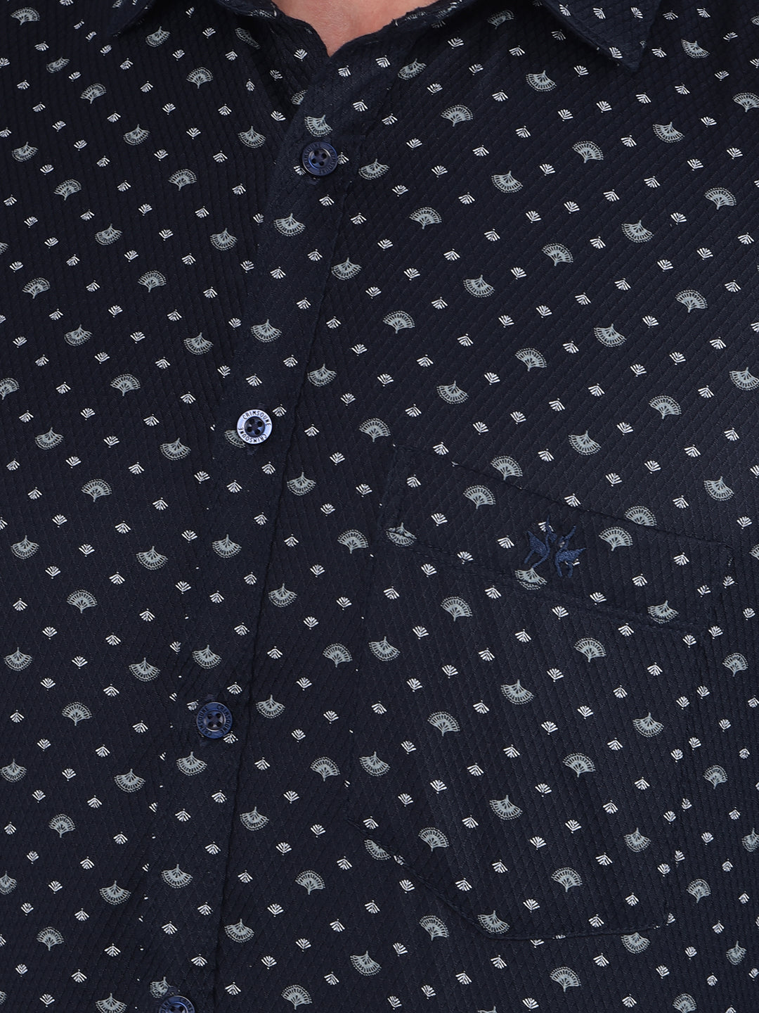 Navy Blue Floral Print 100% Cotton Shirt-Men Shirts-Crimsoune Club