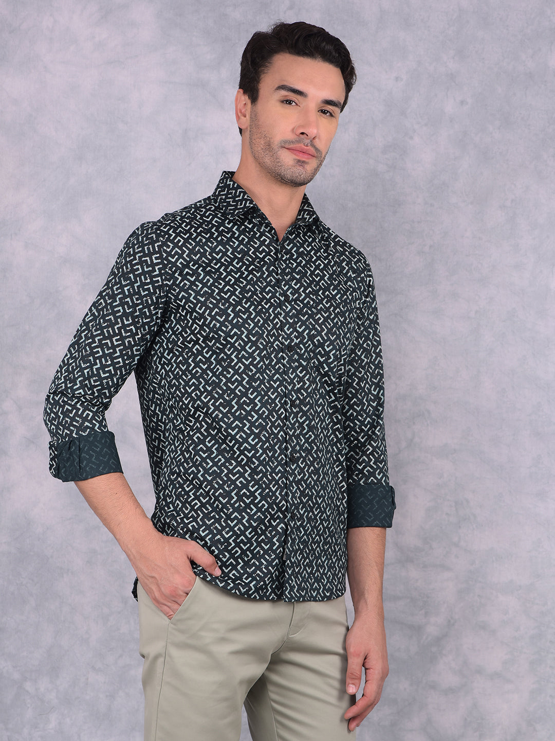 Blue Printed 100% Cotton Shirt-Men Shirts-Crimsoune Club