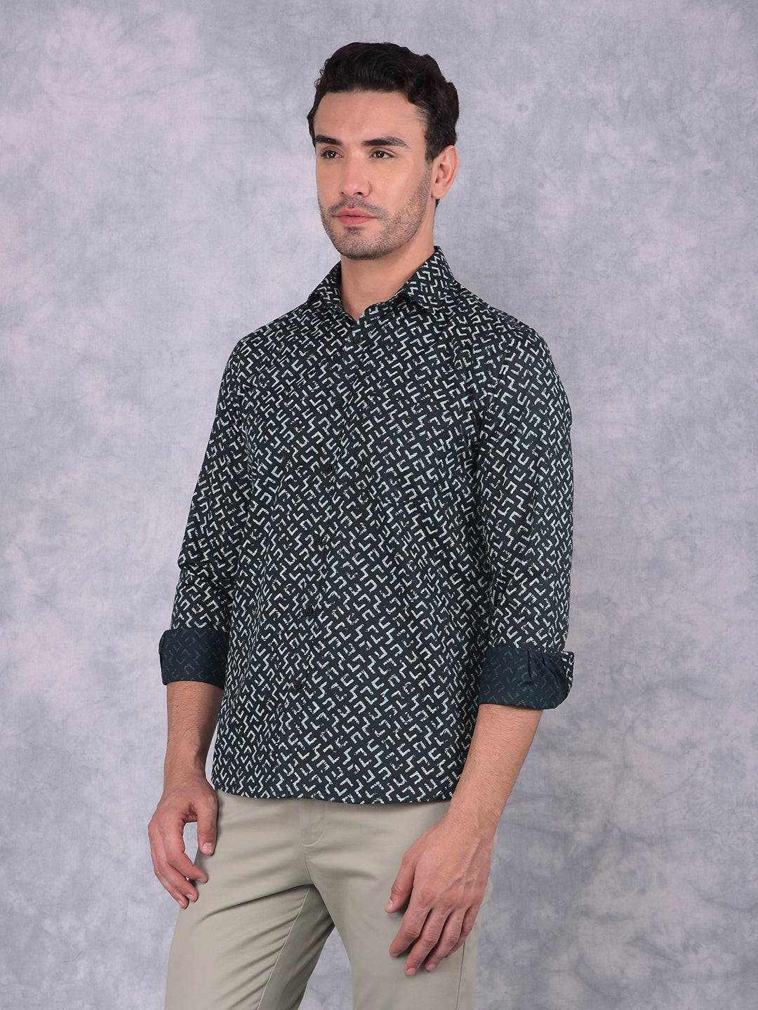 Blue Printed 100% Cotton Shirt-Men Shirts-Crimsoune Club