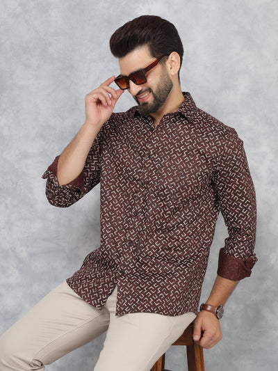 Wine Printed 100% Cotton Shirt-Men Shirts-Crimsoune Club