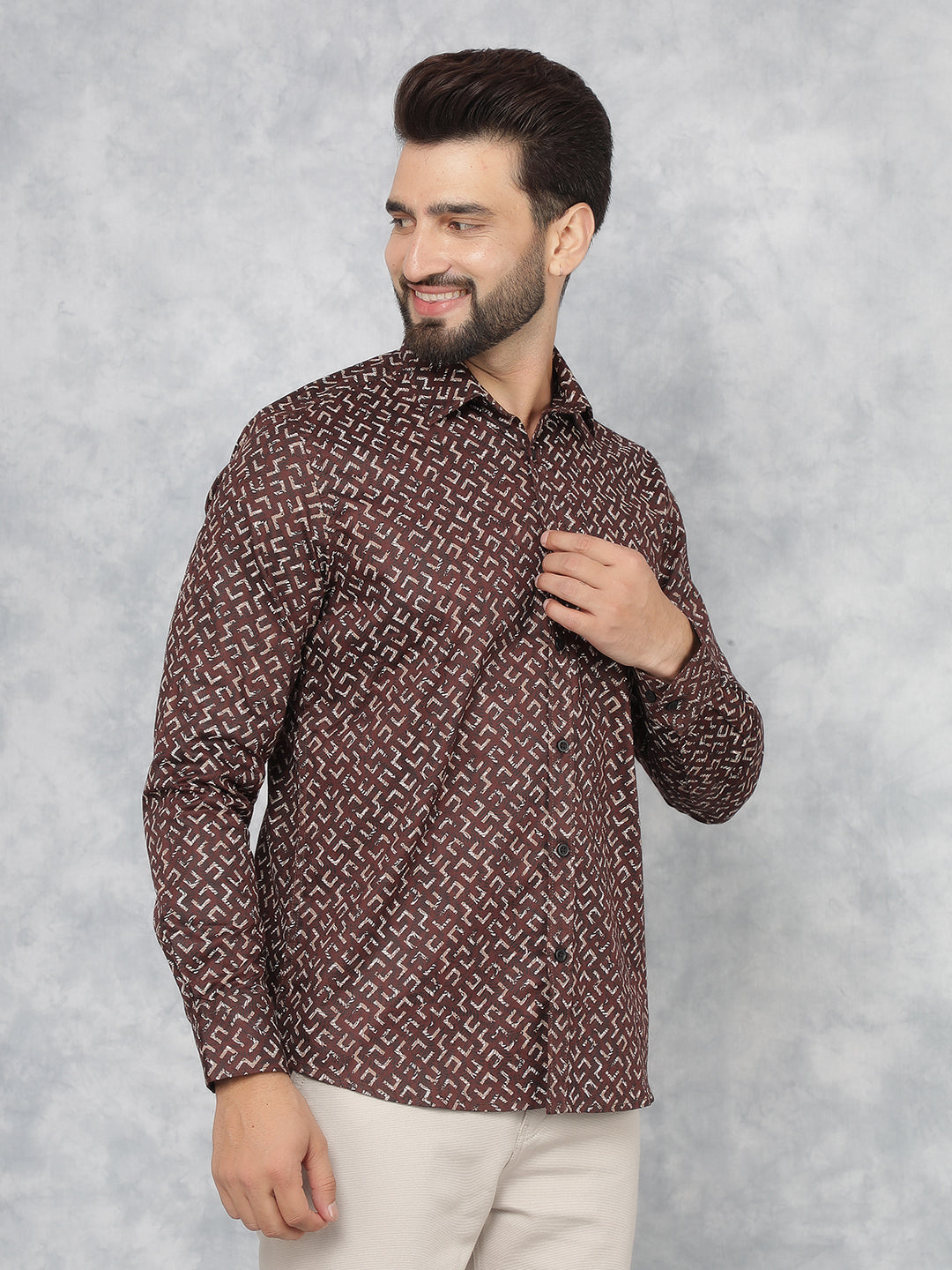 Wine Printed 100% Cotton Shirt-Men Shirts-Crimsoune Club