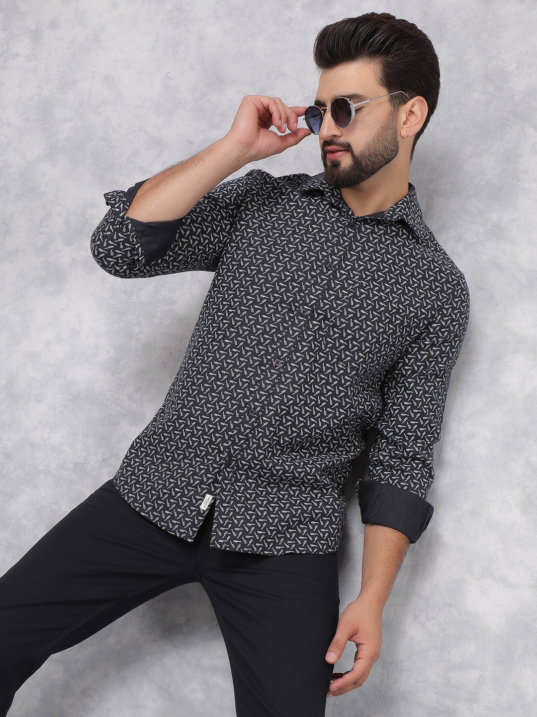 Navy Blue Printed Shirt-Men Shirts-Crimsoune Club