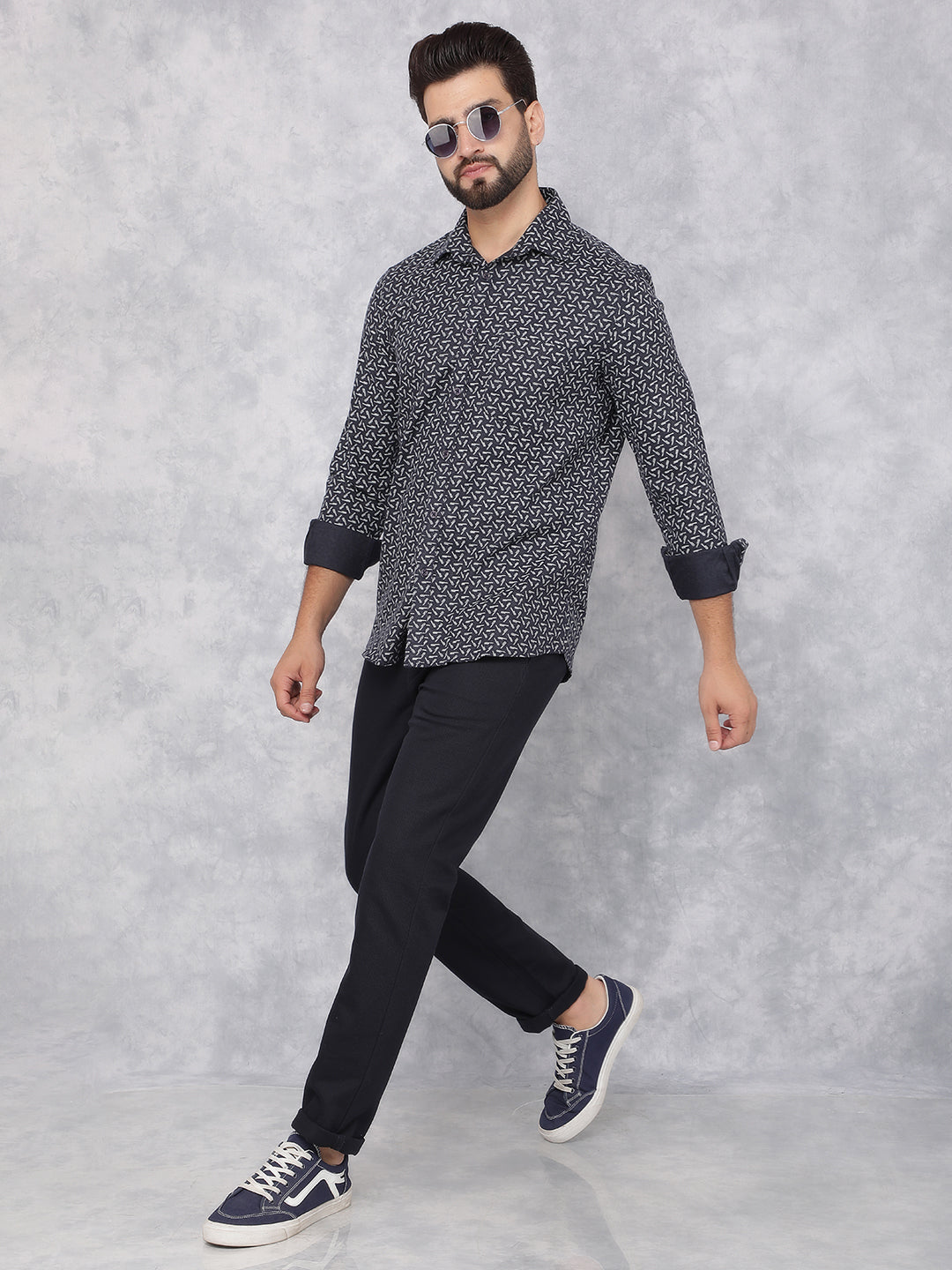 Navy Blue Printed Shirt-Men Shirts-Crimsoune Club