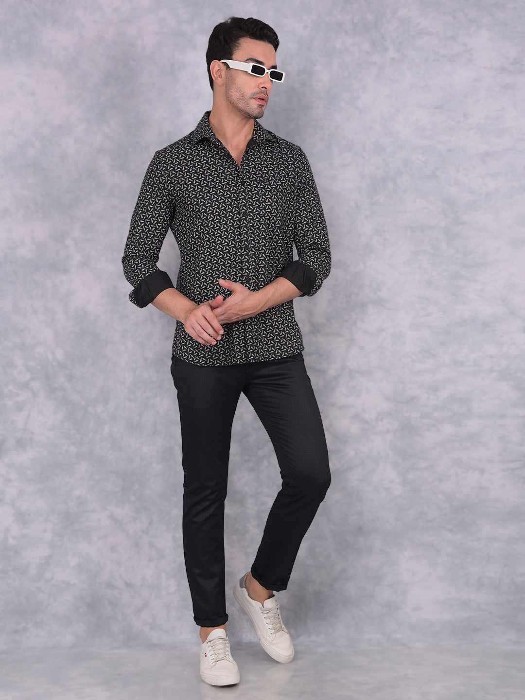 Black Printed Shirt-Men Shirts-Crimsoune Club