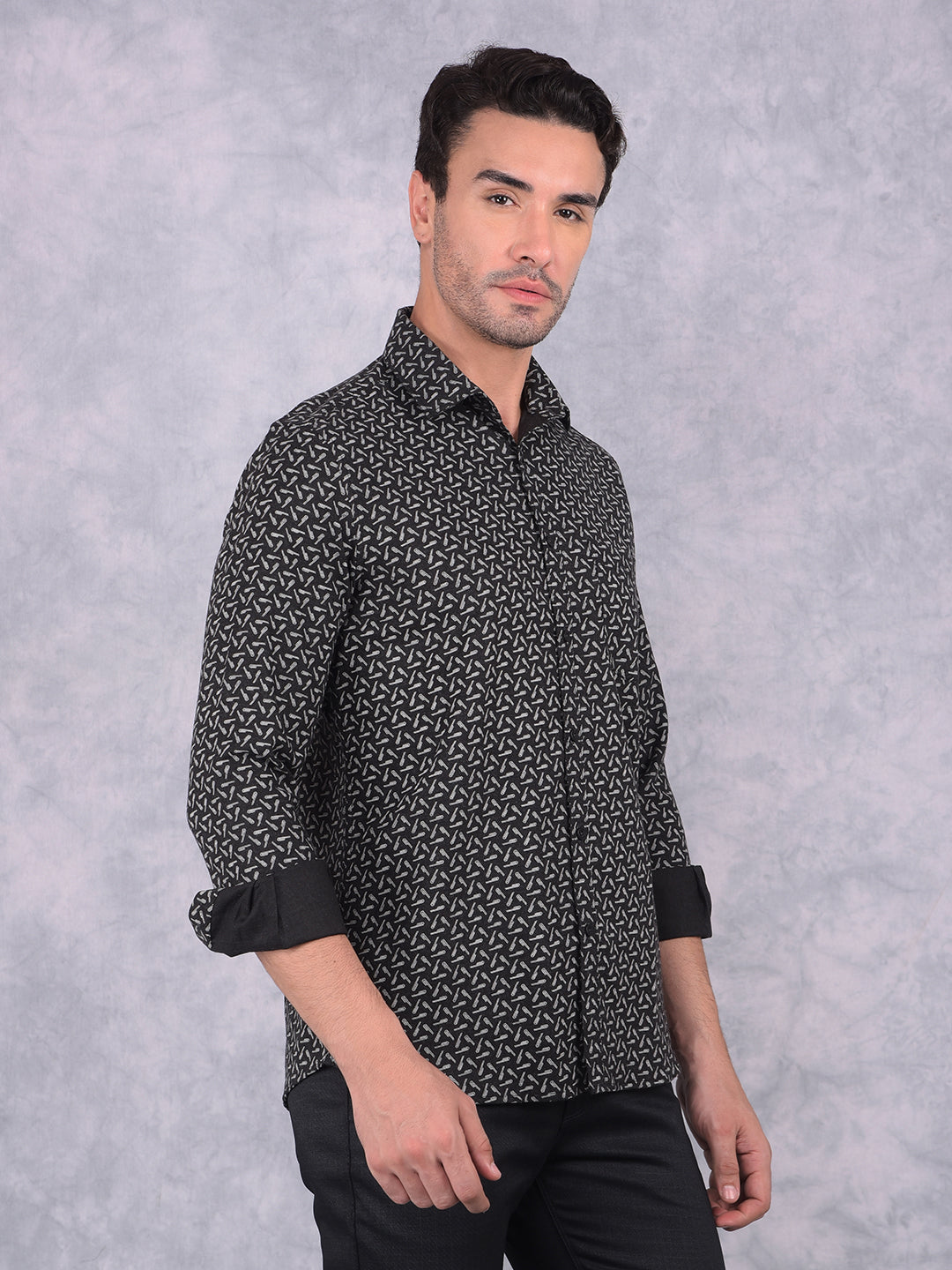 Black Printed Shirt-Men Shirts-Crimsoune Club