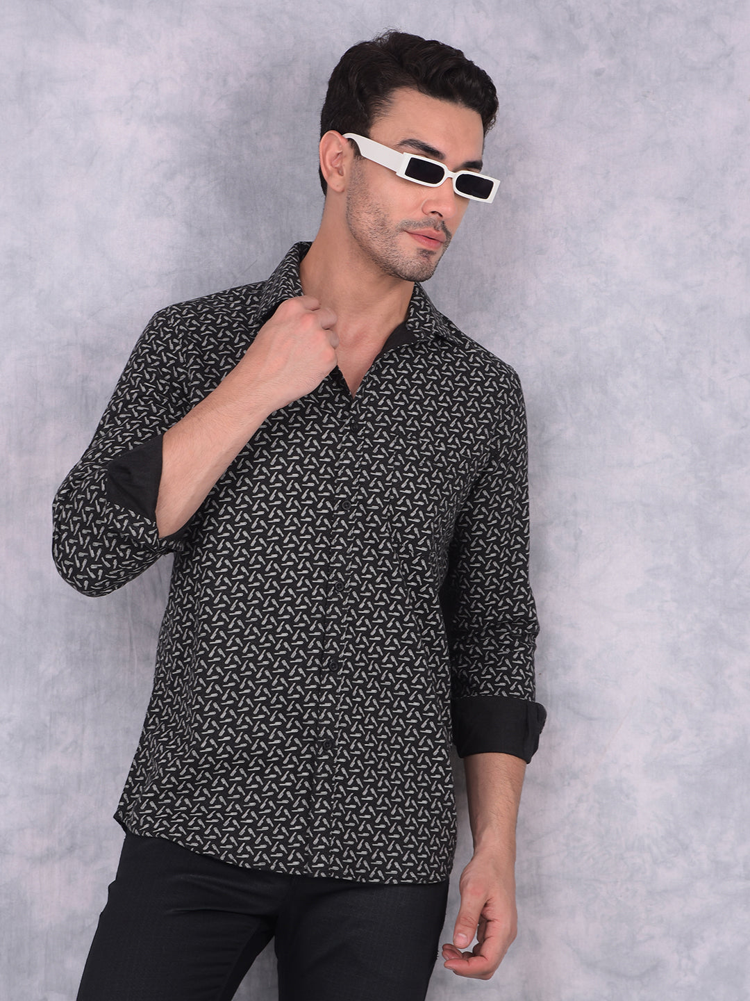 Black Printed Shirt-Men Shirts-Crimsoune Club