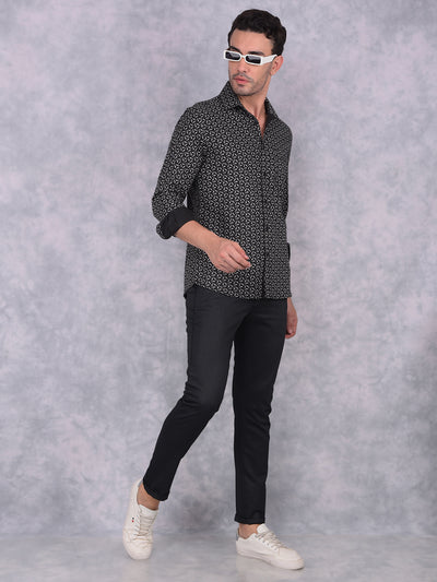 Black Printed Shirt-Men Shirts-Crimsoune Club