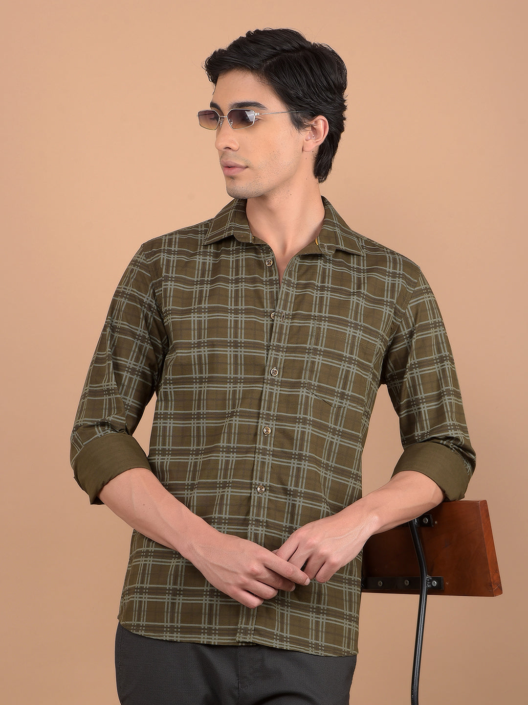 Brown Checked Shirt-Men Shirts-Crimsoune Club