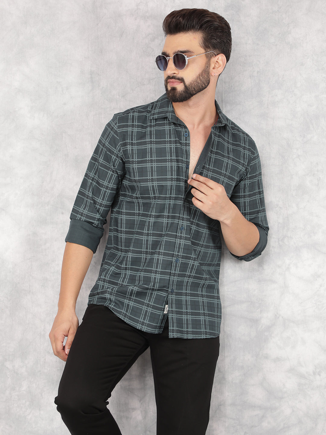 Green Checked Shirt-Men Shirts-Crimsoune Club