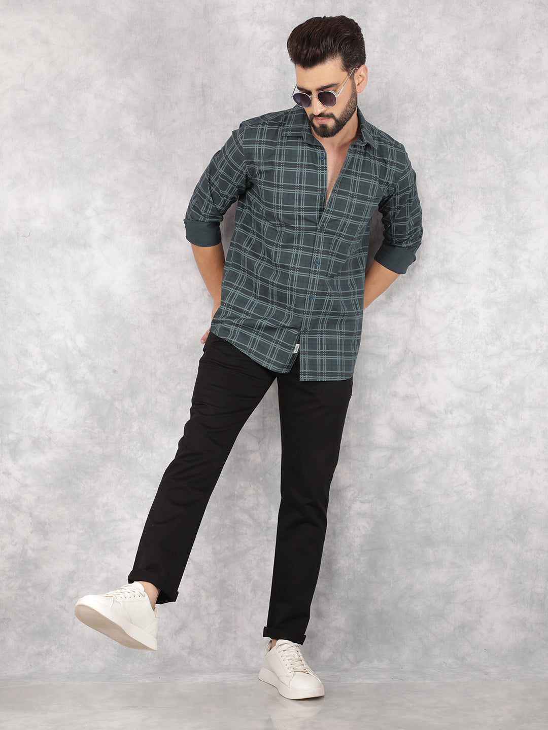 Green Checked Shirt-Men Shirts-Crimsoune Club