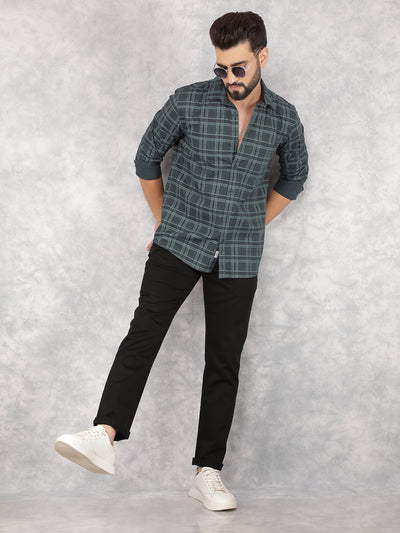 Green Checked Shirt-Men Shirts-Crimsoune Club