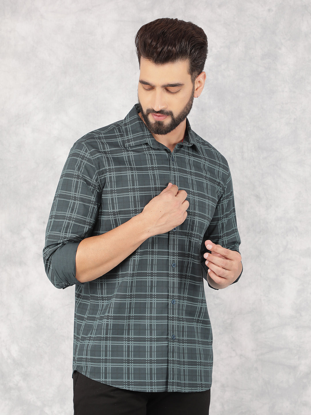 Green Checked Shirt-Men Shirts-Crimsoune Club