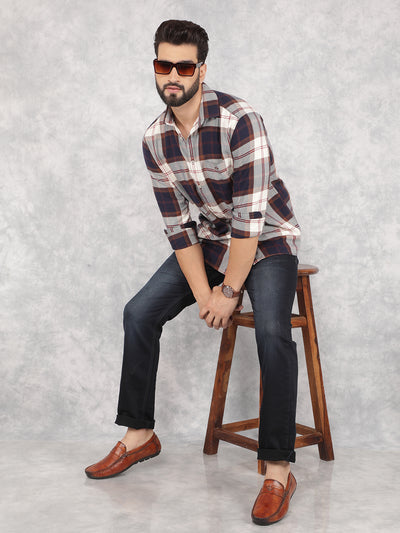 Brown Checked 100% Cotton Shirt-Men Shirts-Crimsoune Club