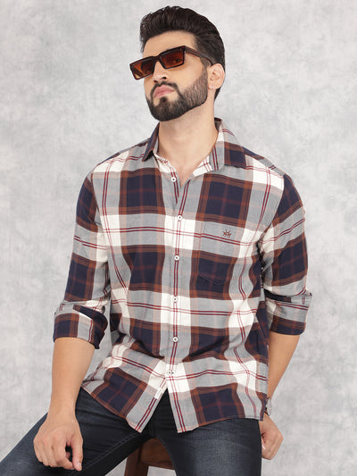 Brown Checked 100% Cotton Shirt-Men Shirts-Crimsoune Club