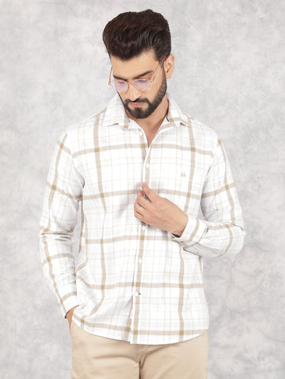 Beige Checked 100% Cotton Shirt-Men Shirts-Crimsoune Club