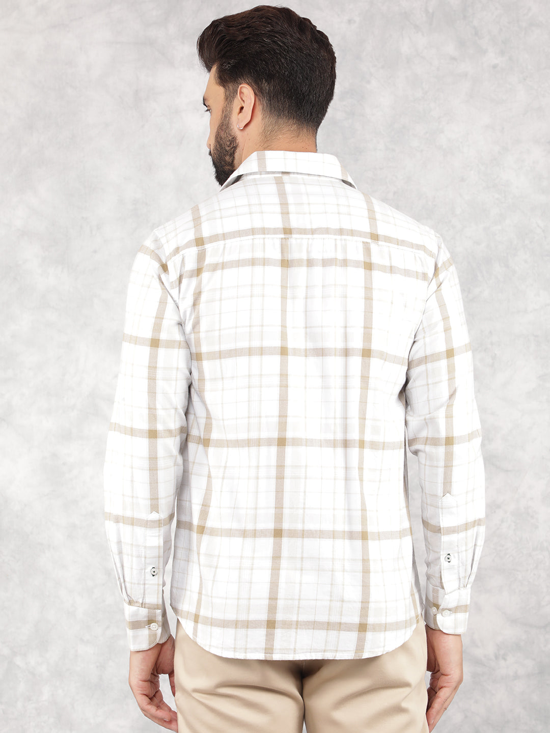 Beige Checked 100% Cotton Shirt-Men Shirts-Crimsoune Club