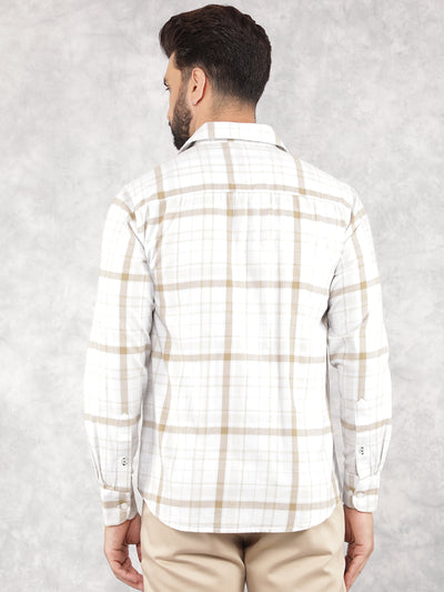 Beige Checked 100% Cotton Shirt-Men Shirts-Crimsoune Club