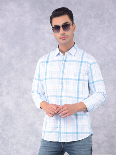 Blue Checked 100% Cotton Shirt-Men Shirts-Crimsoune Club