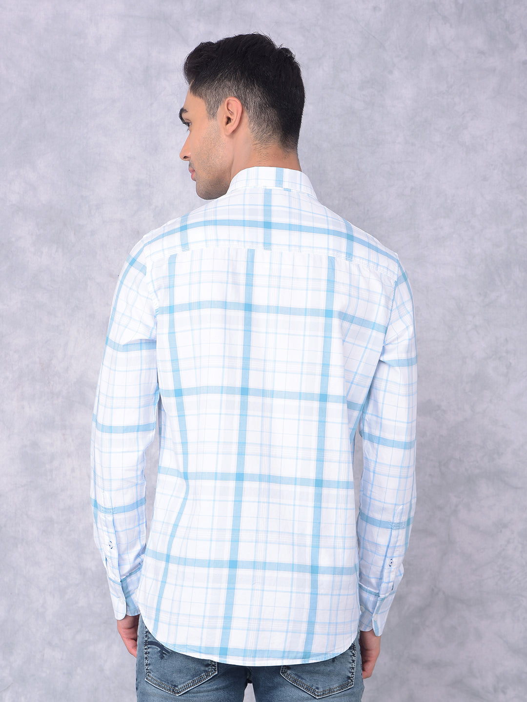 Blue Checked 100% Cotton Shirt-Men Shirts-Crimsoune Club