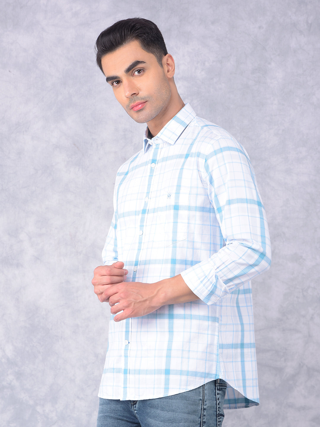 Blue Checked 100% Cotton Shirt-Men Shirts-Crimsoune Club