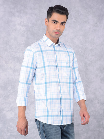 Blue Checked 100% Cotton Shirt-Men Shirts-Crimsoune Club