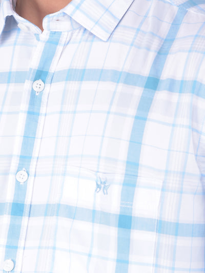 Blue Checked 100% Cotton Shirt-Men Shirts-Crimsoune Club