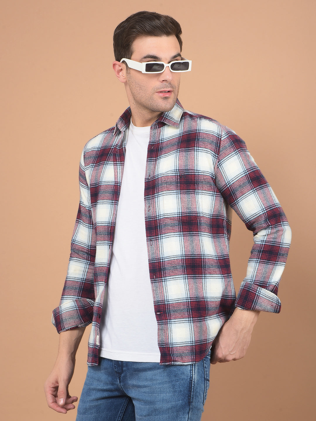 Brown Checked 100% Cotton Shirt-Men Shirts-Crimsoune Club