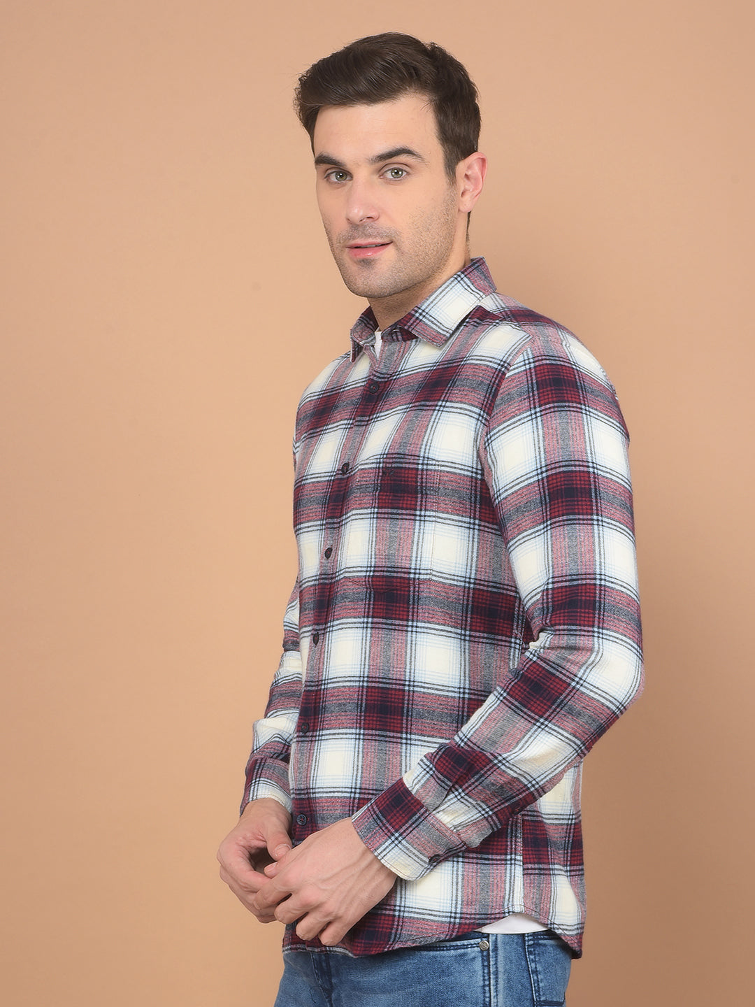 Brown Checked 100% Cotton Shirt-Men Shirts-Crimsoune Club