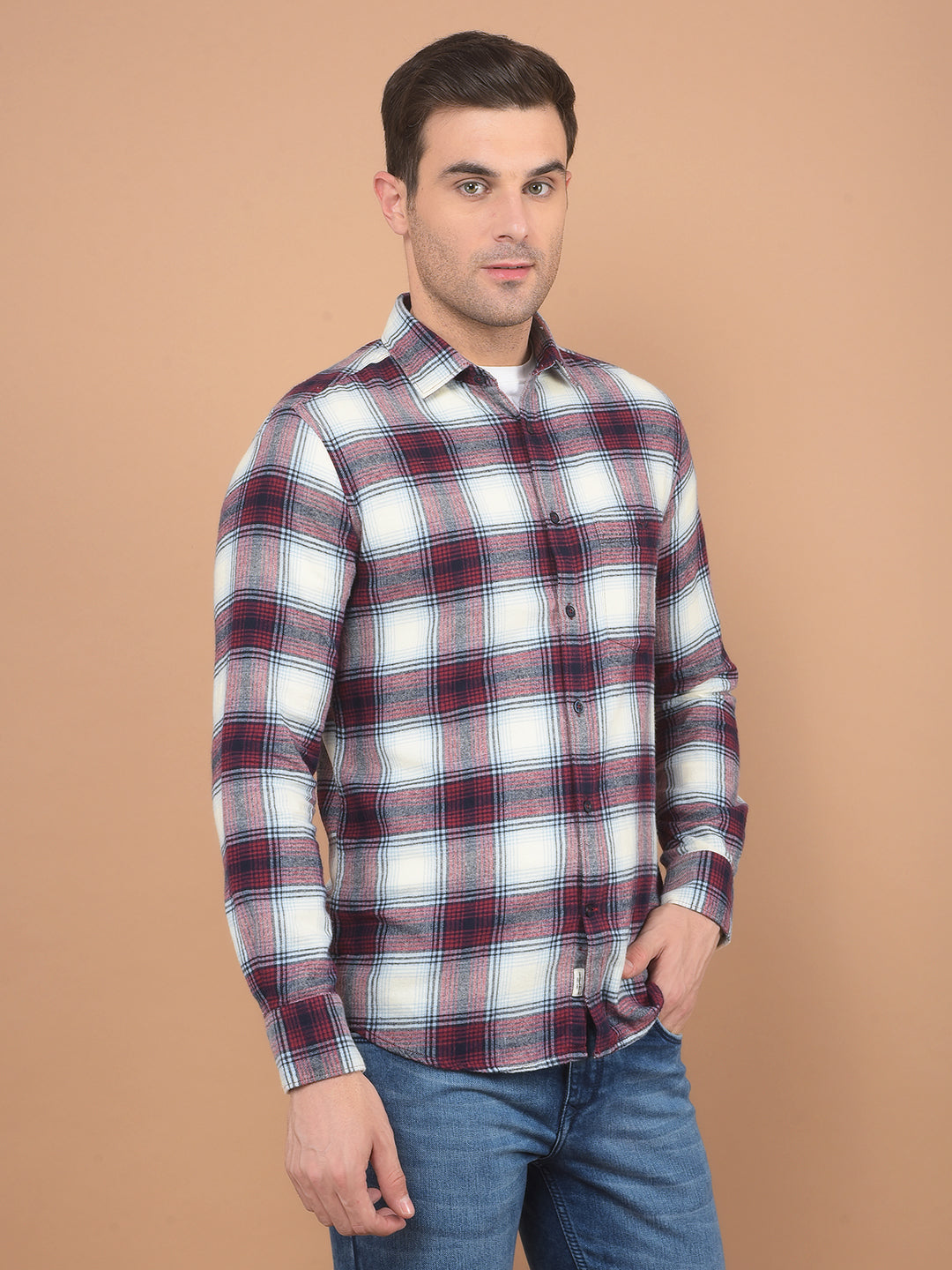 Brown Checked 100% Cotton Shirt-Men Shirts-Crimsoune Club