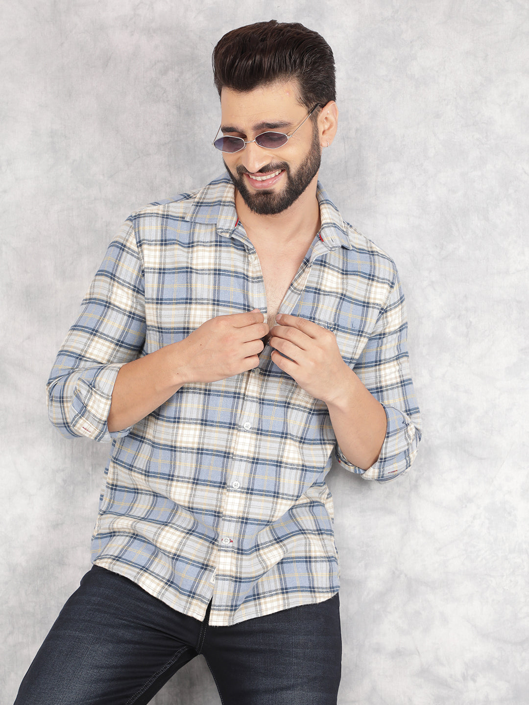 Blue Checked 100% Cotton Shirt-Men Shirts-Crimsoune Club