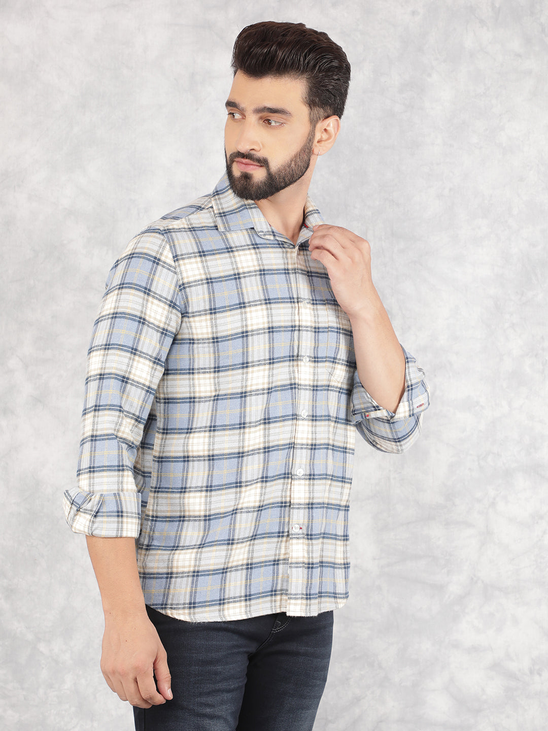 Blue Checked 100% Cotton Shirt-Men Shirts-Crimsoune Club