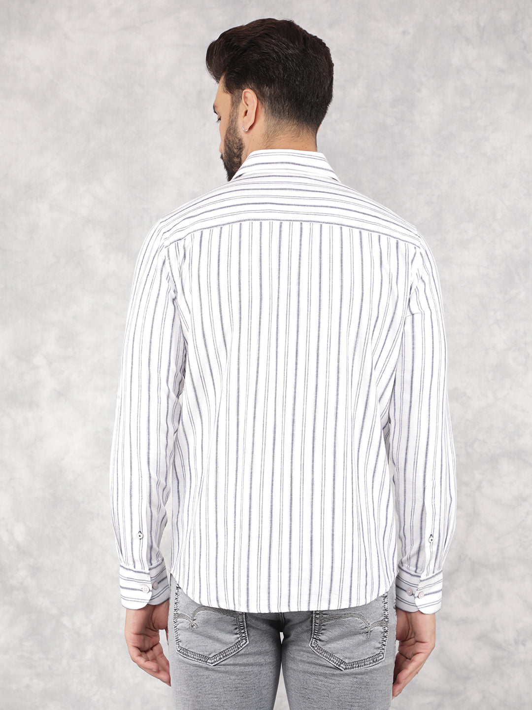 White Vertical Stripes 100% Cotton Shirt-Men Shirts-Crimsoune Club