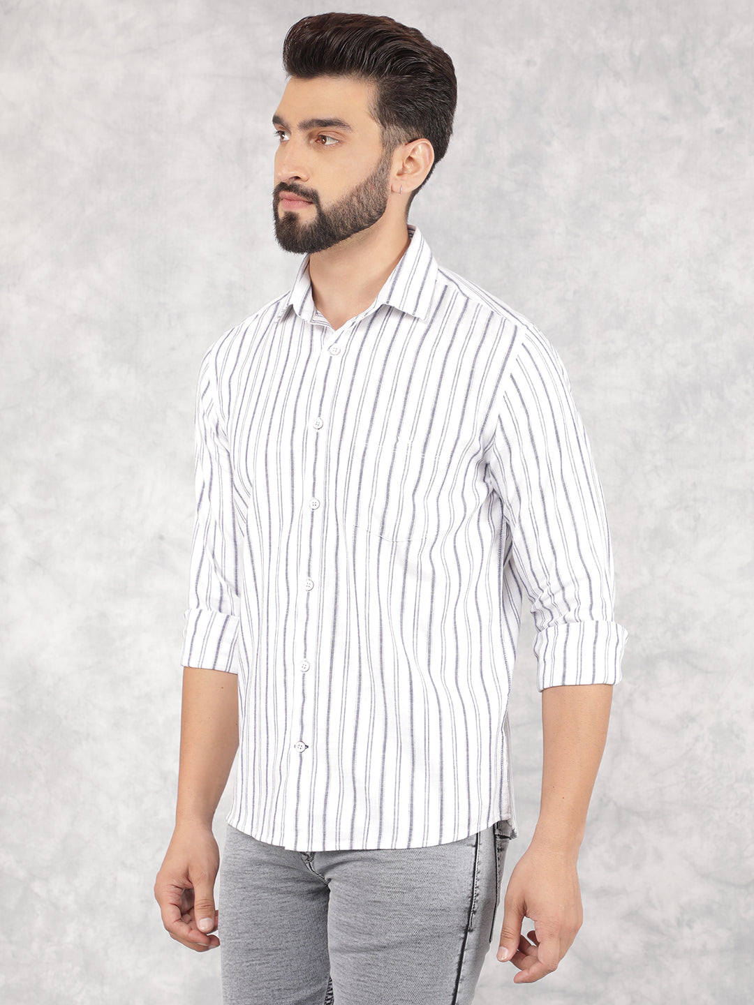 White Vertical Stripes 100% Cotton Shirt-Men Shirts-Crimsoune Club