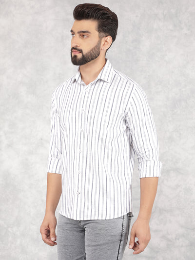 White Vertical Stripes 100% Cotton Shirt-Men Shirts-Crimsoune Club