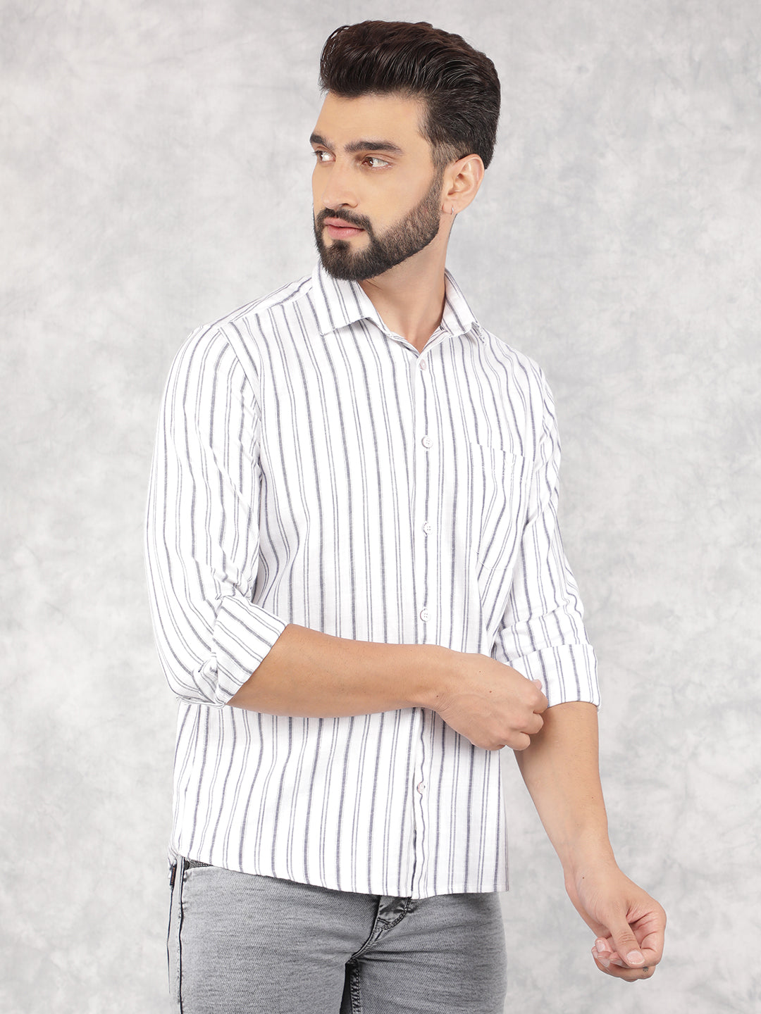 White Vertical Stripes 100% Cotton Shirt-Men Shirts-Crimsoune Club