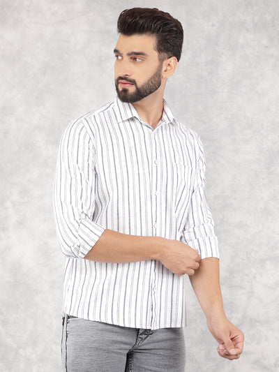 White Vertical Stripes 100% Cotton Shirt-Men Shirts-Crimsoune Club