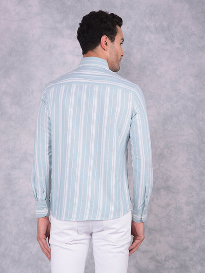 Green Vertical Striped 100% Cotton Shirt-Men Shirts-Crimsoune Club