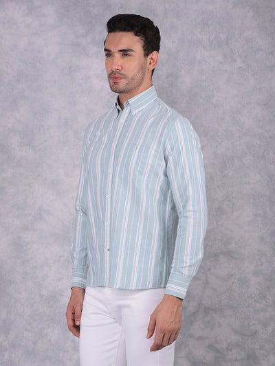 Green Vertical Striped 100% Cotton Shirt-Men Shirts-Crimsoune Club