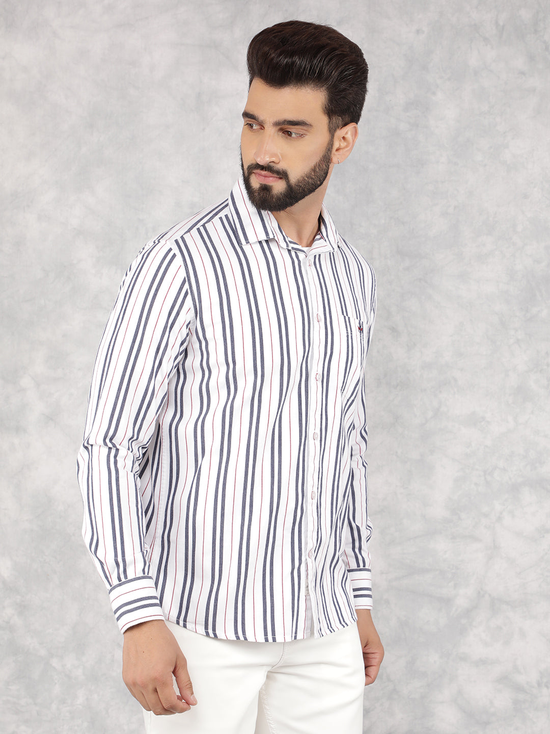 Navy Blue Vertical Stripes 100% Cotton Shirt-Men Shirts-Crimsoune Club