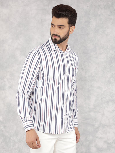 Navy Blue Vertical Stripes 100% Cotton Shirt-Men Shirts-Crimsoune Club