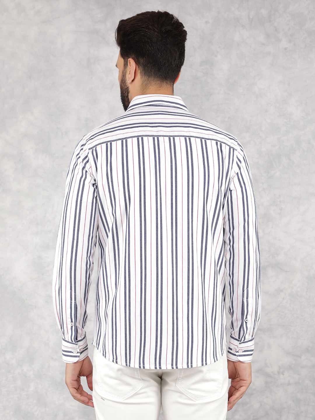 Navy Blue Vertical Stripes 100% Cotton Shirt-Men Shirts-Crimsoune Club