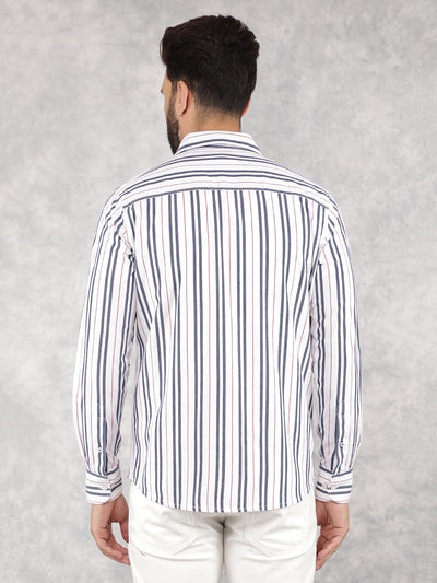 Navy Blue Vertical Stripes 100% Cotton Shirt-Men Shirts-Crimsoune Club