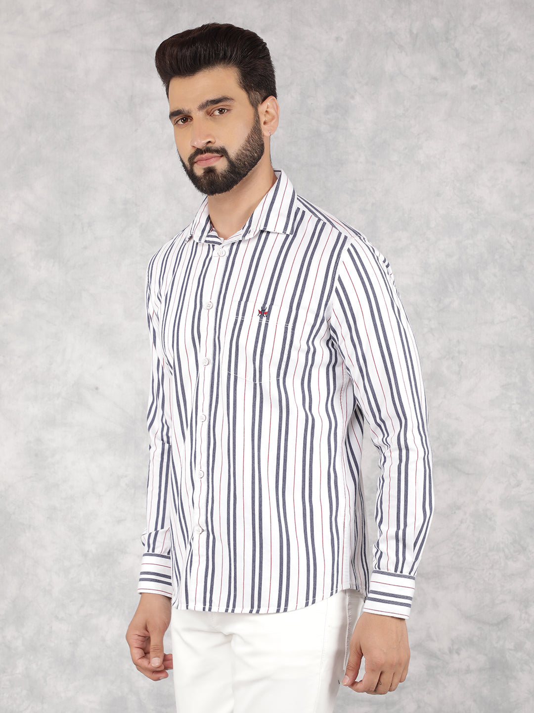 Navy Blue Vertical Stripes 100% Cotton Shirt-Men Shirts-Crimsoune Club