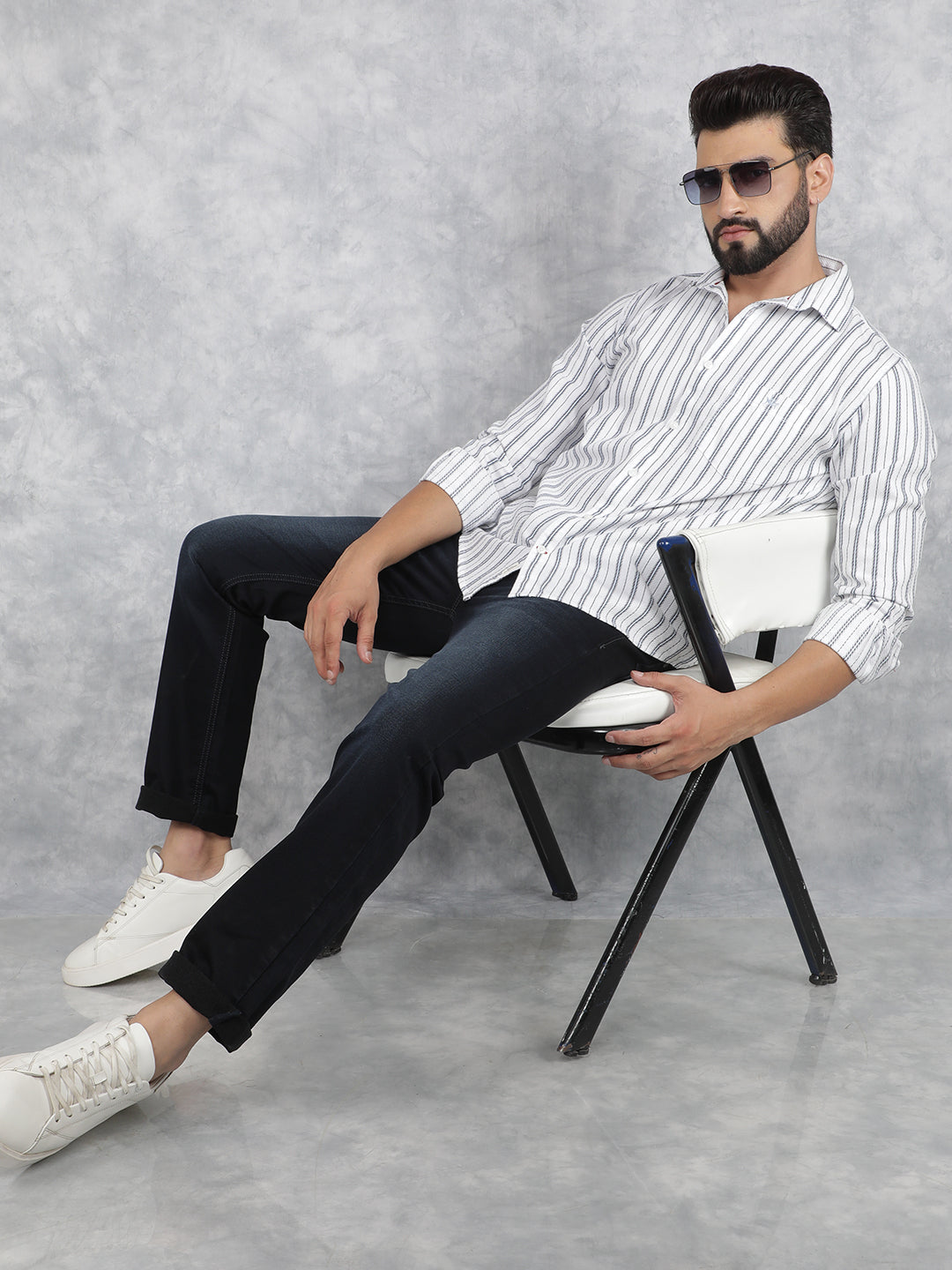 White Vertical Stripes 100% Cotton Shirt-Men Shirts-Crimsoune Club