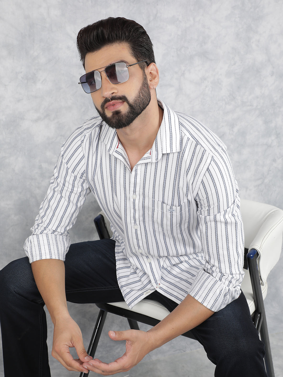 White Vertical Stripes 100% Cotton Shirt-Men Shirts-Crimsoune Club