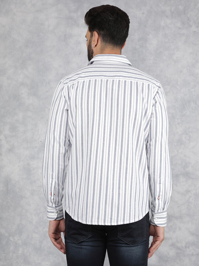 White Vertical Stripes 100% Cotton Shirt-Men Shirts-Crimsoune Club